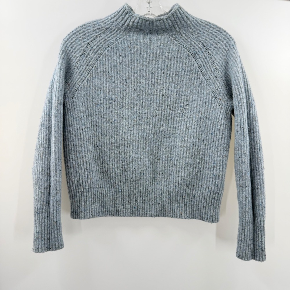 J.Crew Womens XS Blue Merino Wool Blend Ribbed Mock Neck Donegal Sweater